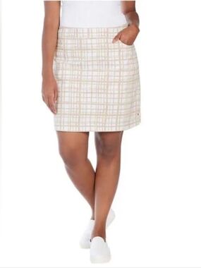 NEW Hilary Radley Tan & White Skirt Skort With Undershorts - Size Medium Womens